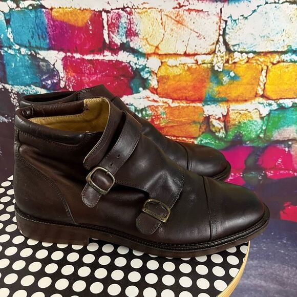 Kenneth Cole New York Double Monk Strap Brown Leather Boots Size 9 Made in Italy - Picture 1 of 8